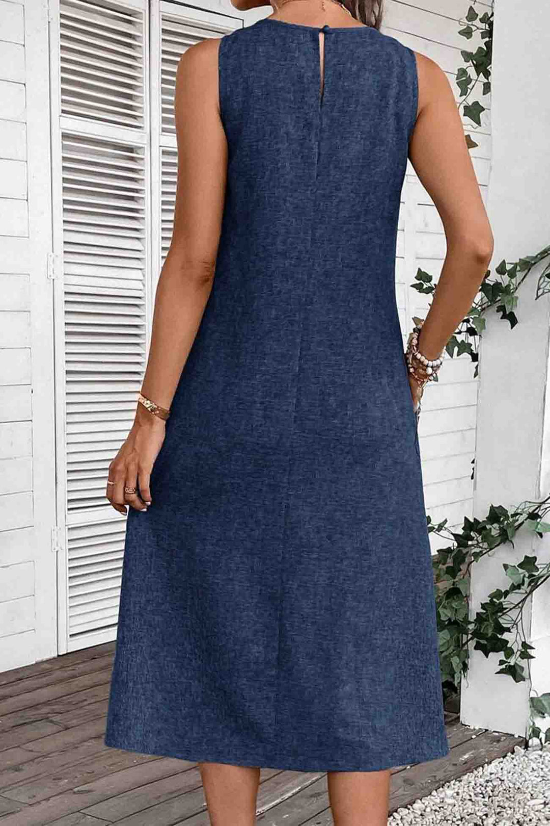Sleeveless Pocket Midi Dress Grey · L