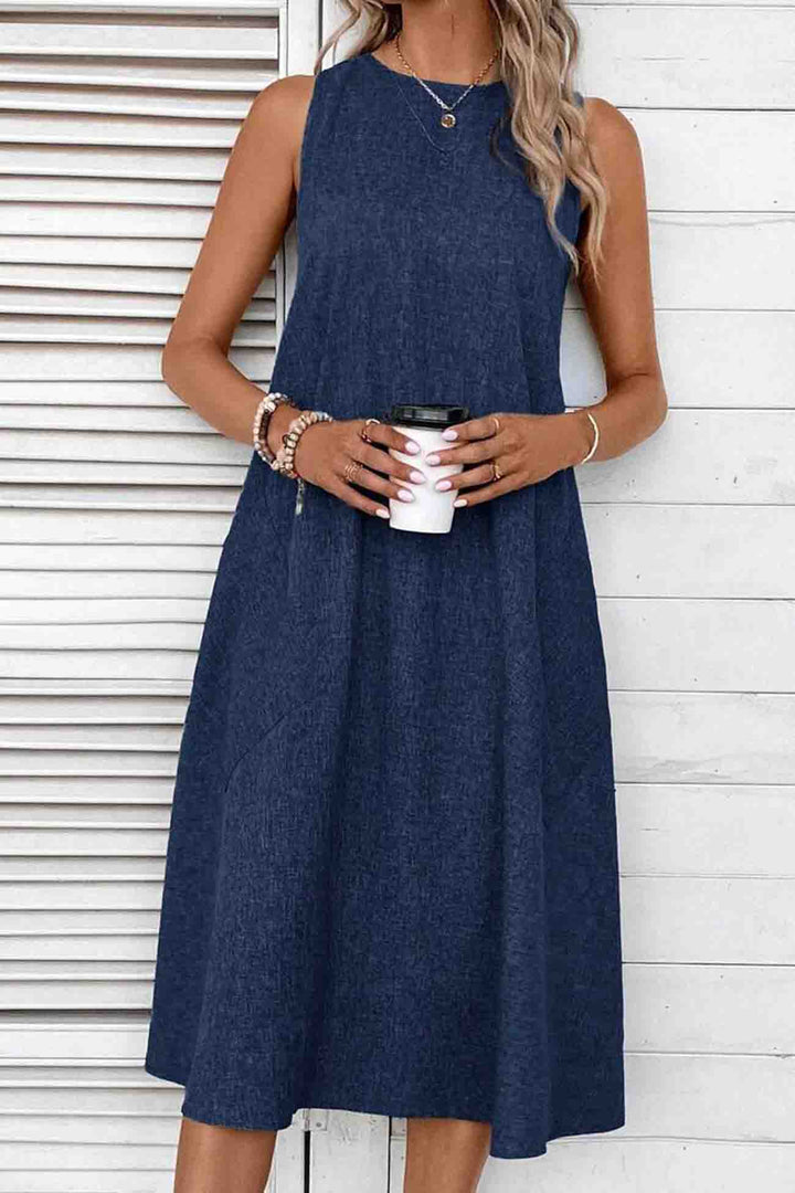 Sleeveless Pocket Midi Dress Grey · XL