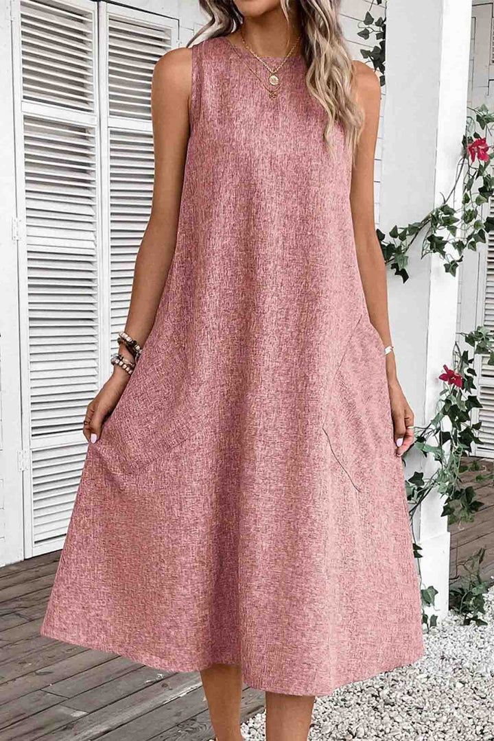 Sleeveless Pocket Midi Dress Pink · S