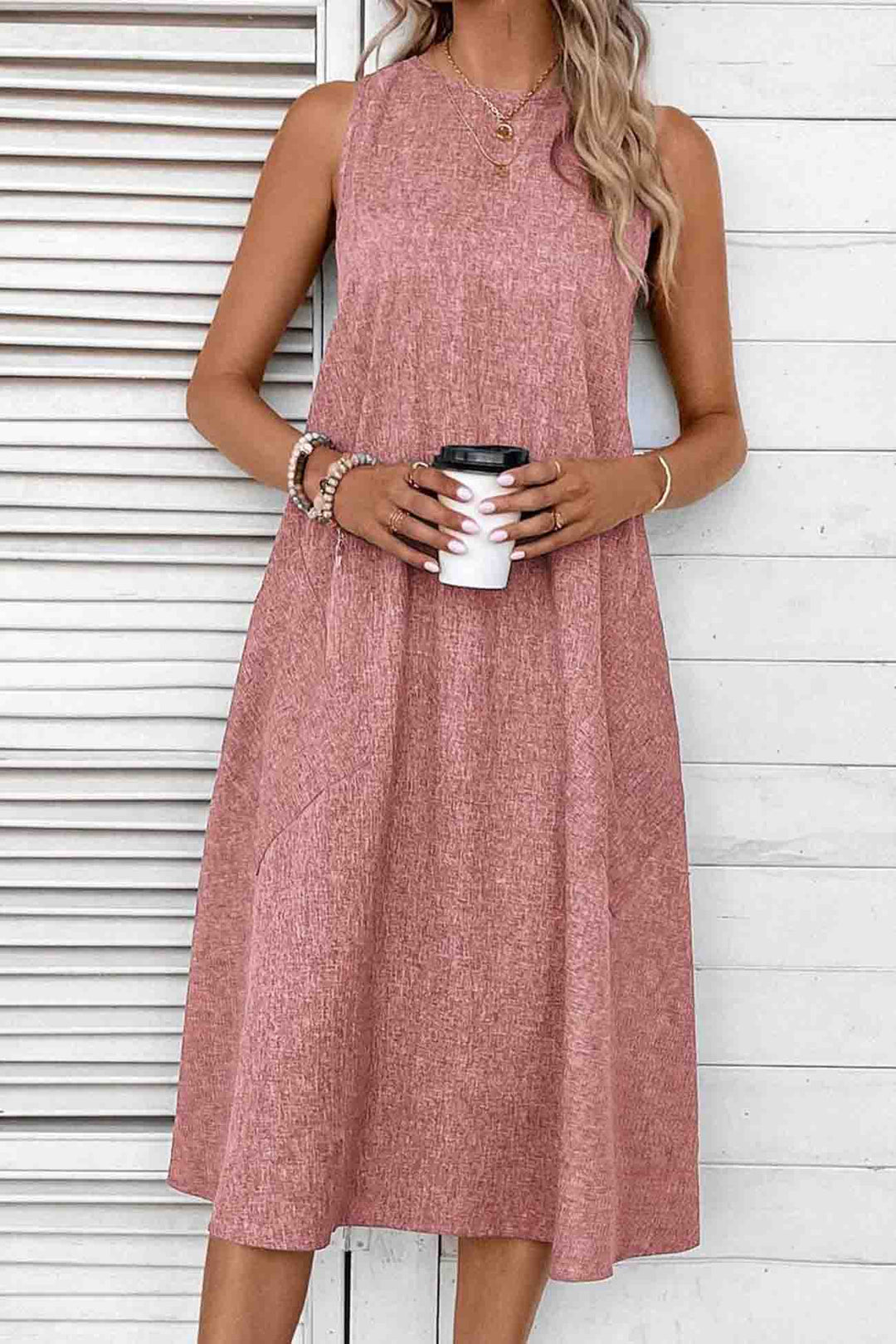Sleeveless Pocket Midi Dress Pink · M