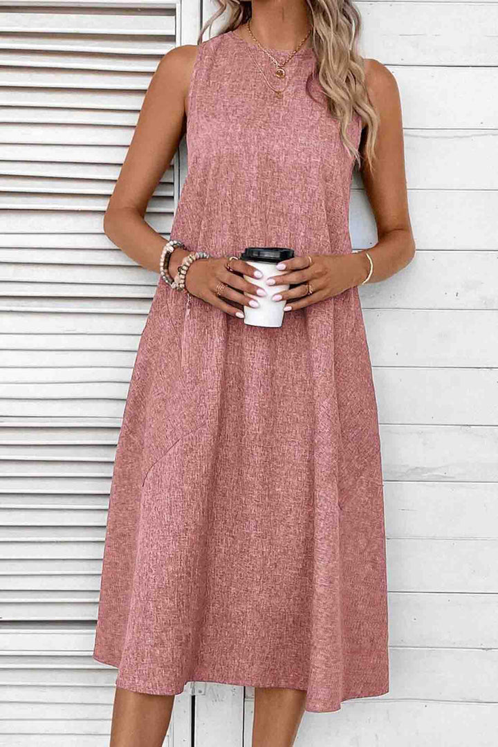 Sleeveless Pocket Midi Dress Pink · M