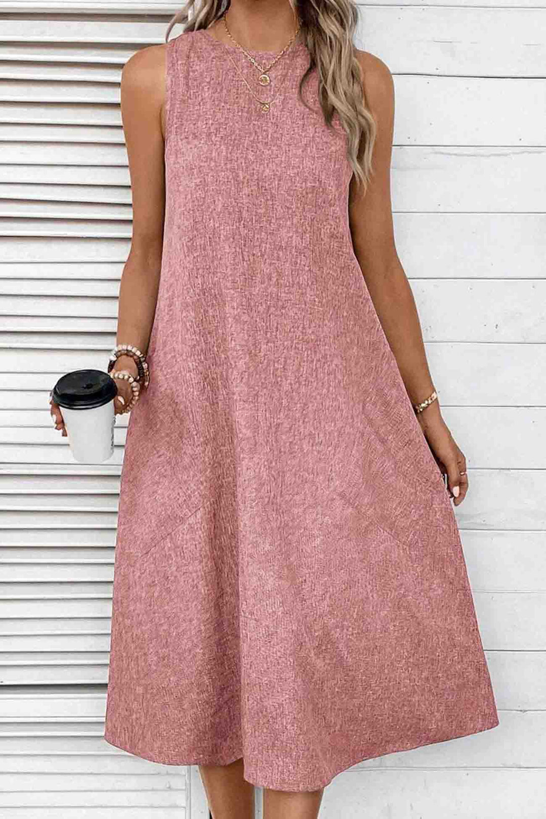 Sleeveless Pocket Midi Dress Pink · XL