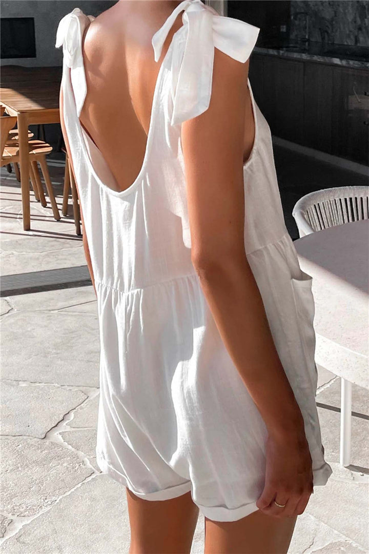 Sleeveless Shoulder Bow Backless Rompers White · XL