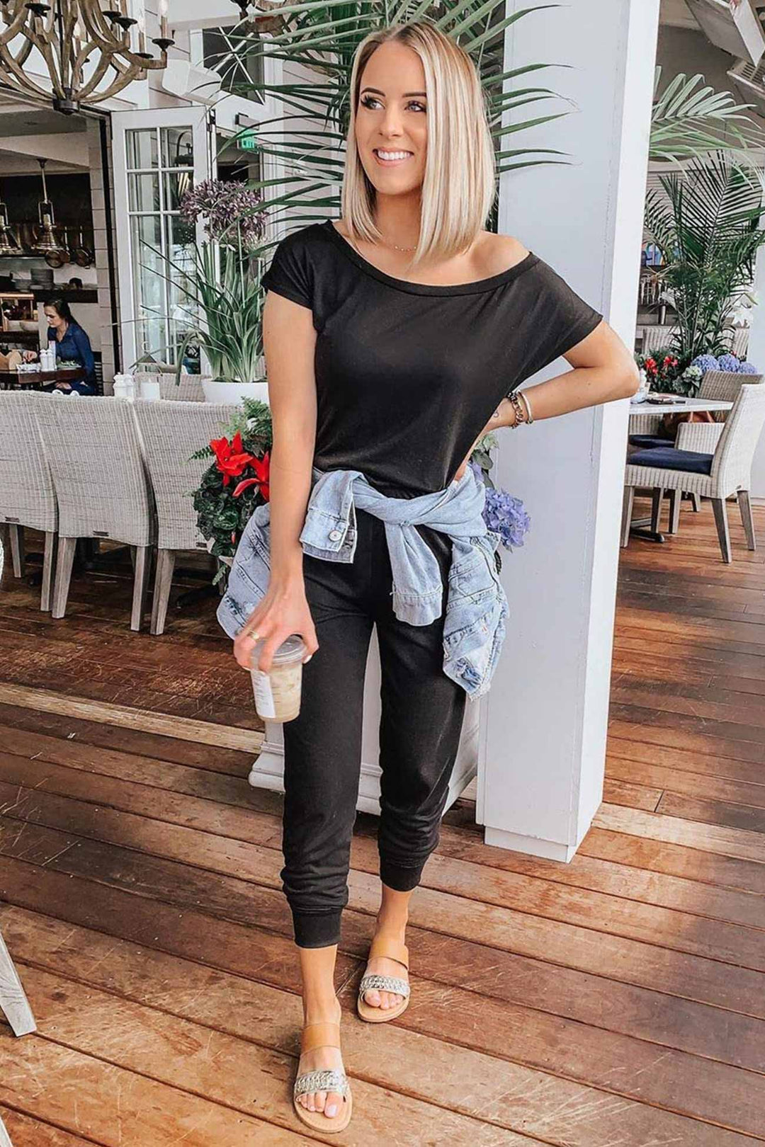 Sloping Shoulders High Waist Jumpsuits Black · S