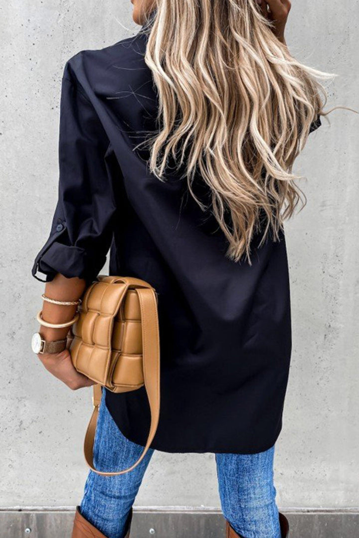 Solid Button-down High Low Hem Blouse Black · S