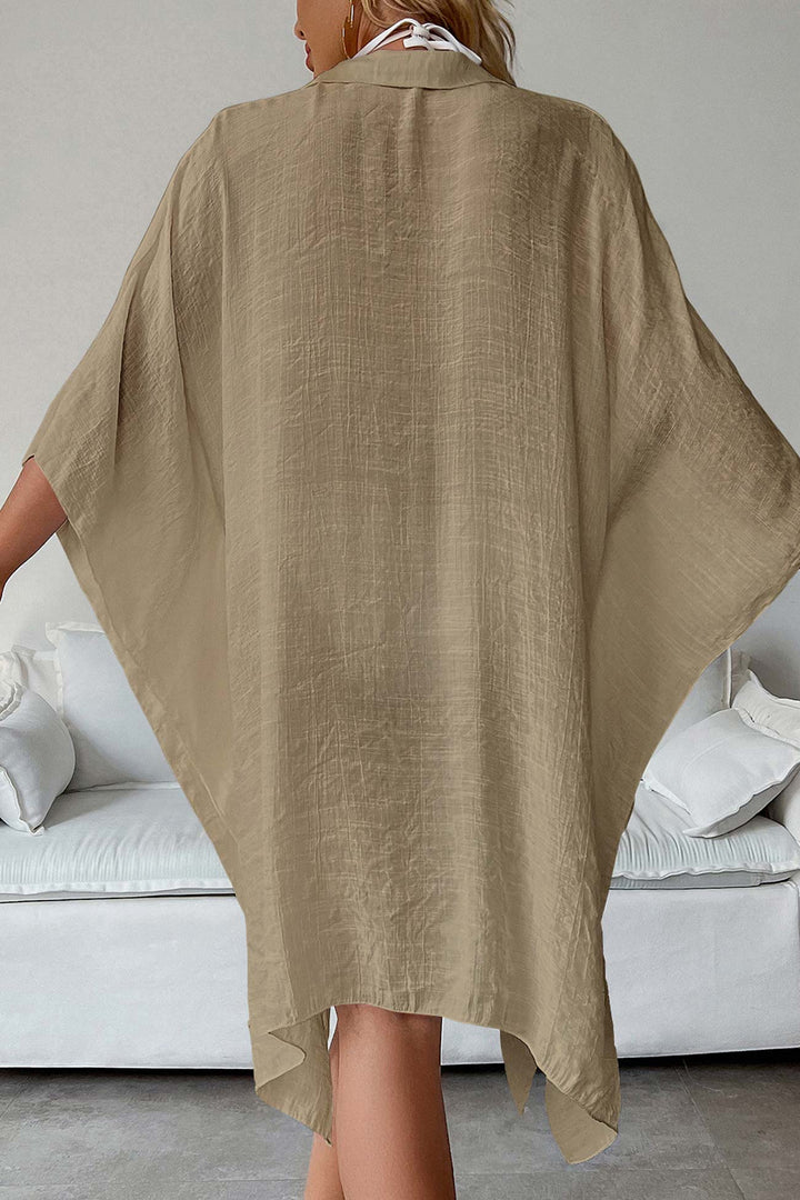 Solid Color Button Down Cover-up Shirt Dress Orange · One Size