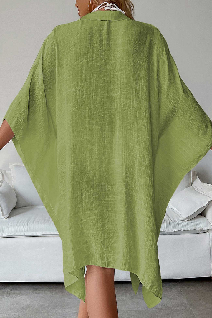 Solid Color Button Down Cover-up Shirt Dress Green · One Size