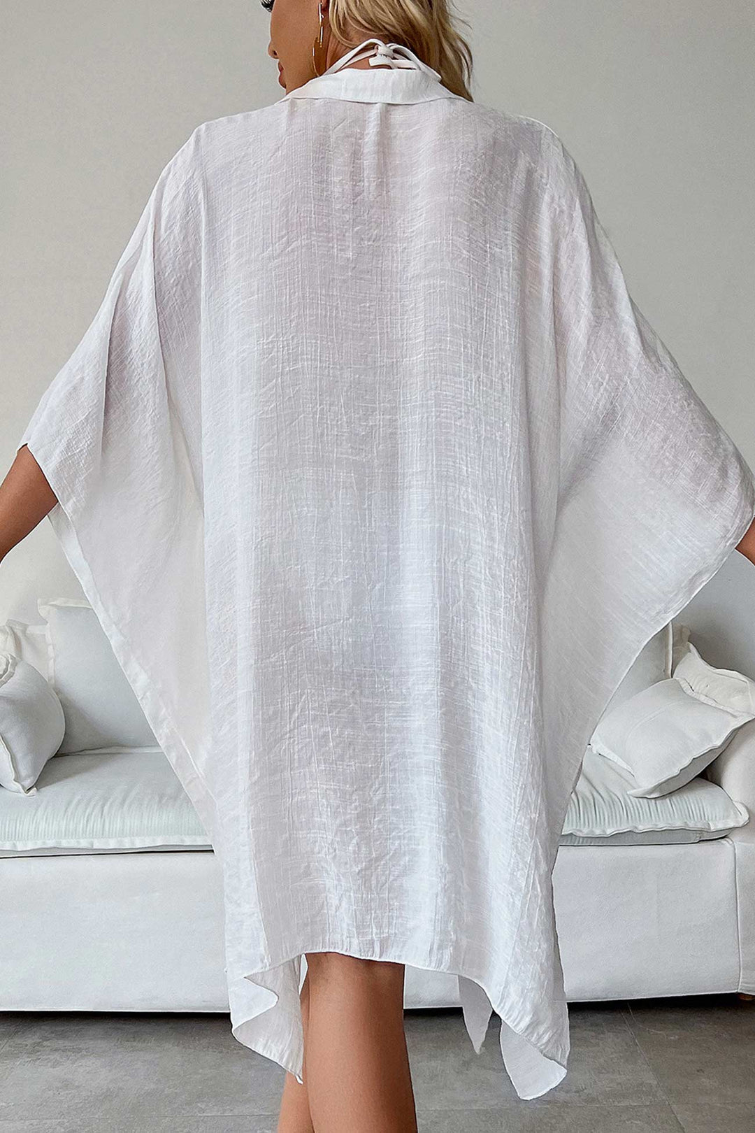 Solid Color Button Down Cover-up Shirt Dress Khaki · One Size