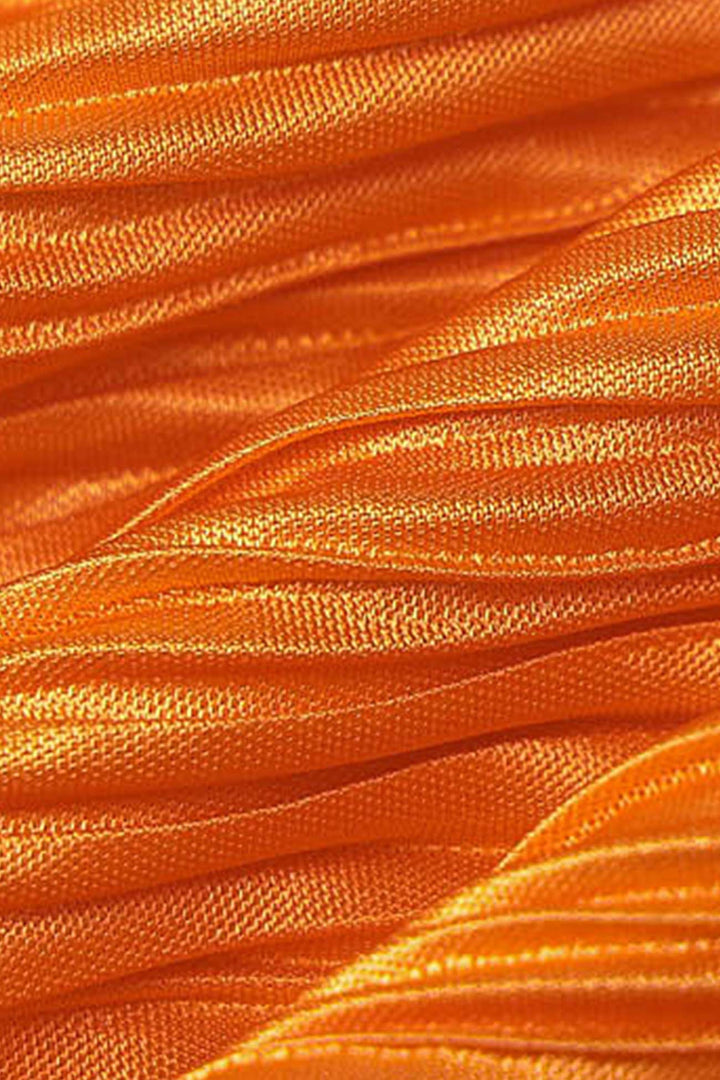 Solid Color Crew Neck Pleated Maxi Dress Orange · L