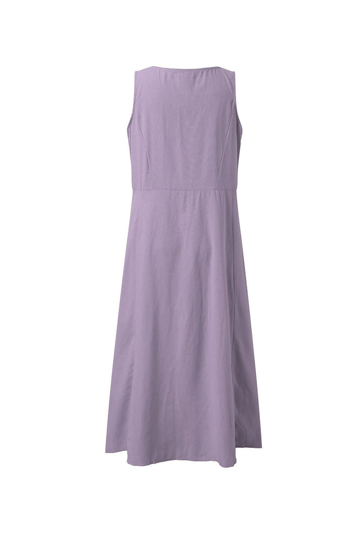 Solid Color Pocket Tank Dress Purple · L