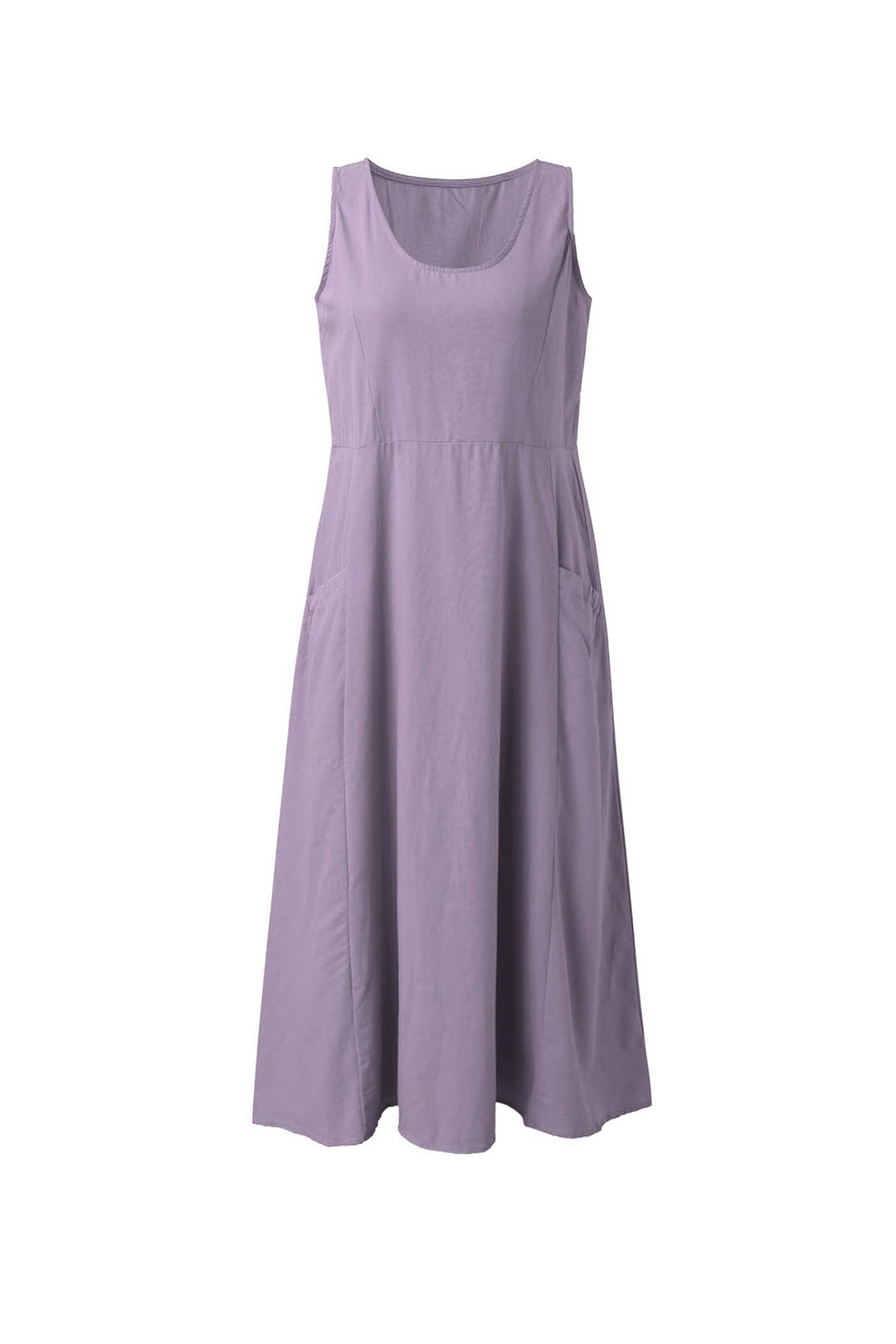 Solid Color Pocket Tank Dress Purple · M