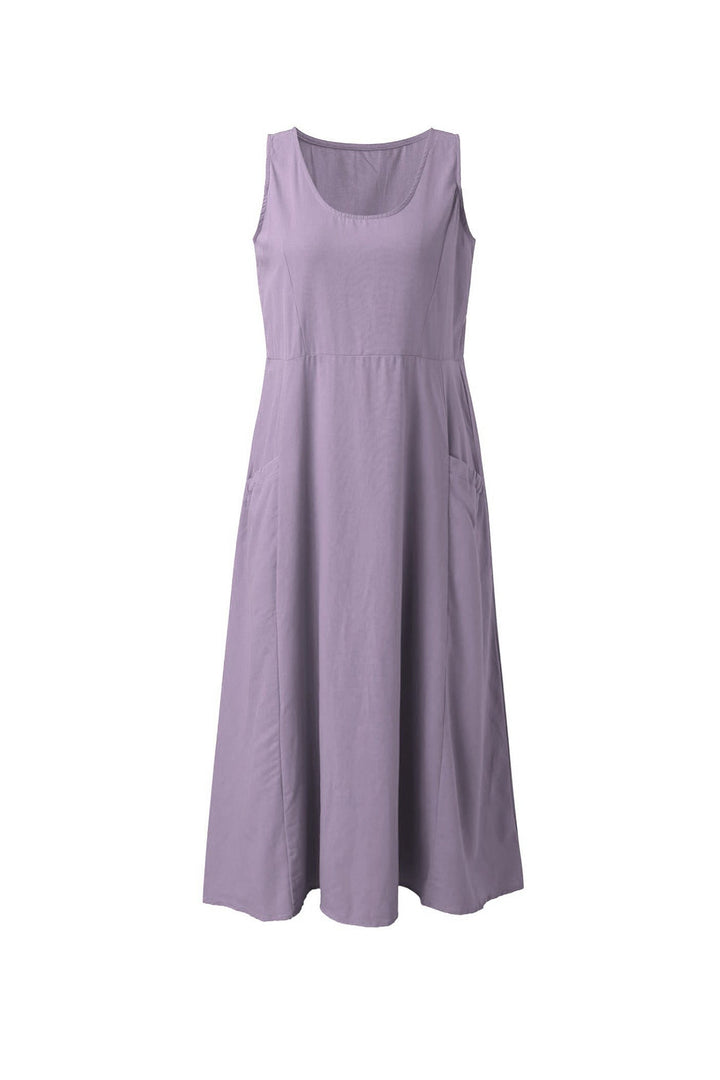 Solid Color Pocket Tank Dress Purple · M