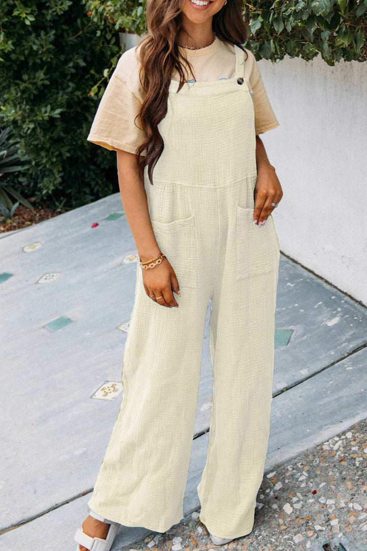 Solid Color Pocketed Loose Jumpsuits Khaki · M