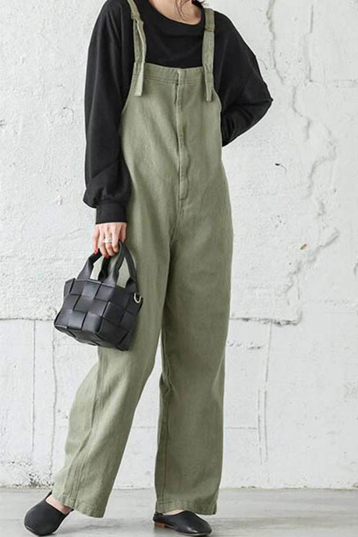 Solid Color Spaghetti Straps Jumpsuits Green · M