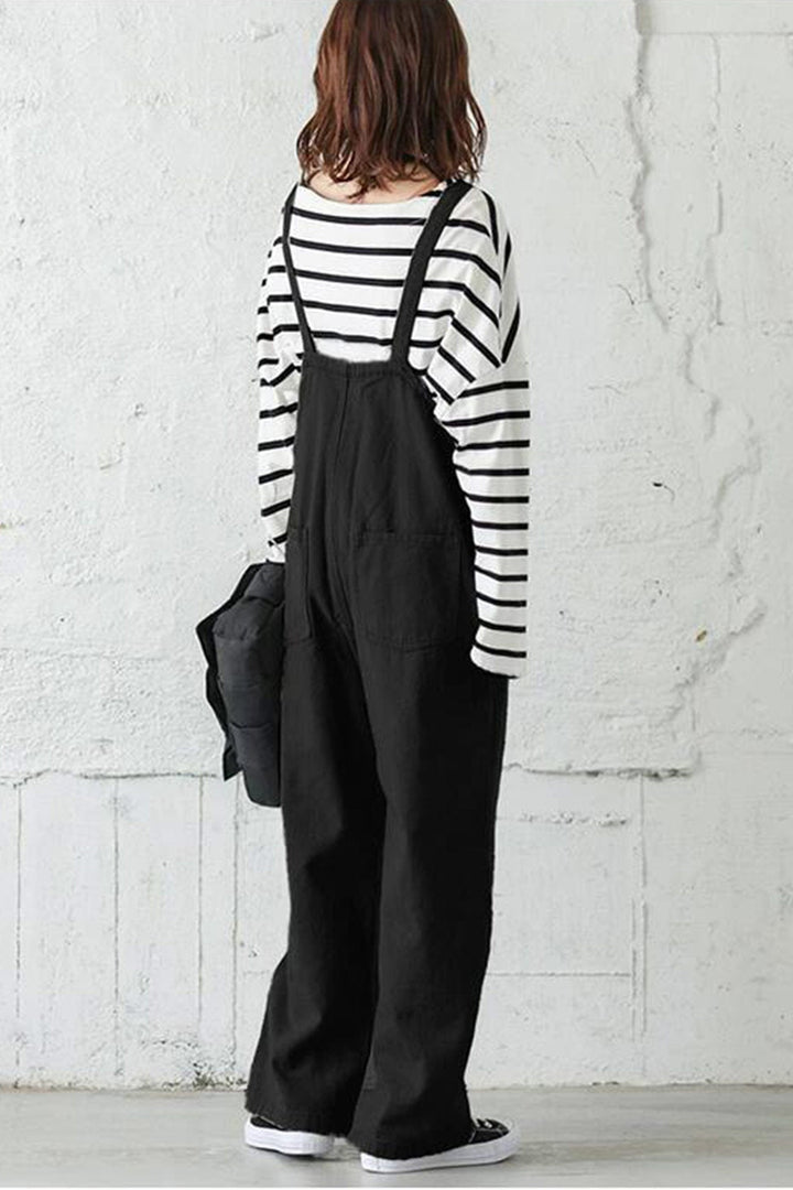 Solid Color Spaghetti Straps Jumpsuits Black · M