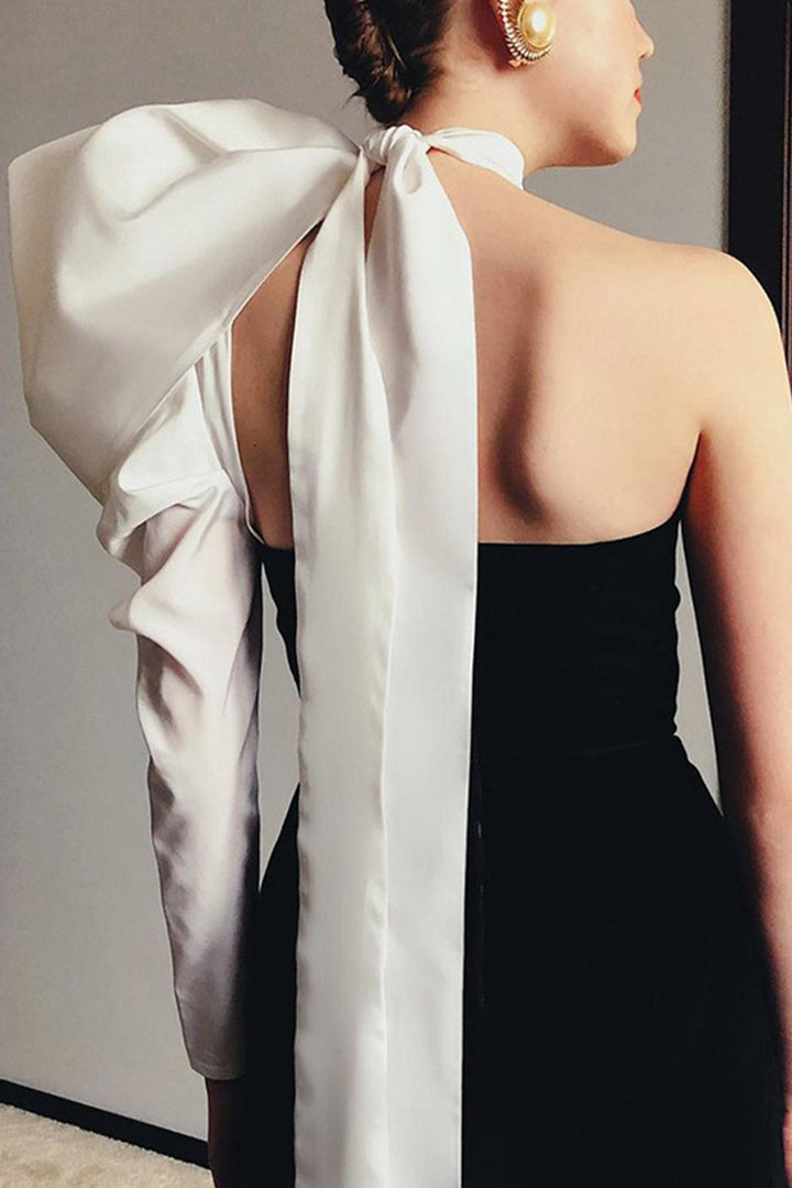Solid Color Strapless Mini Dress & Bow-Tie Sleeve White · L