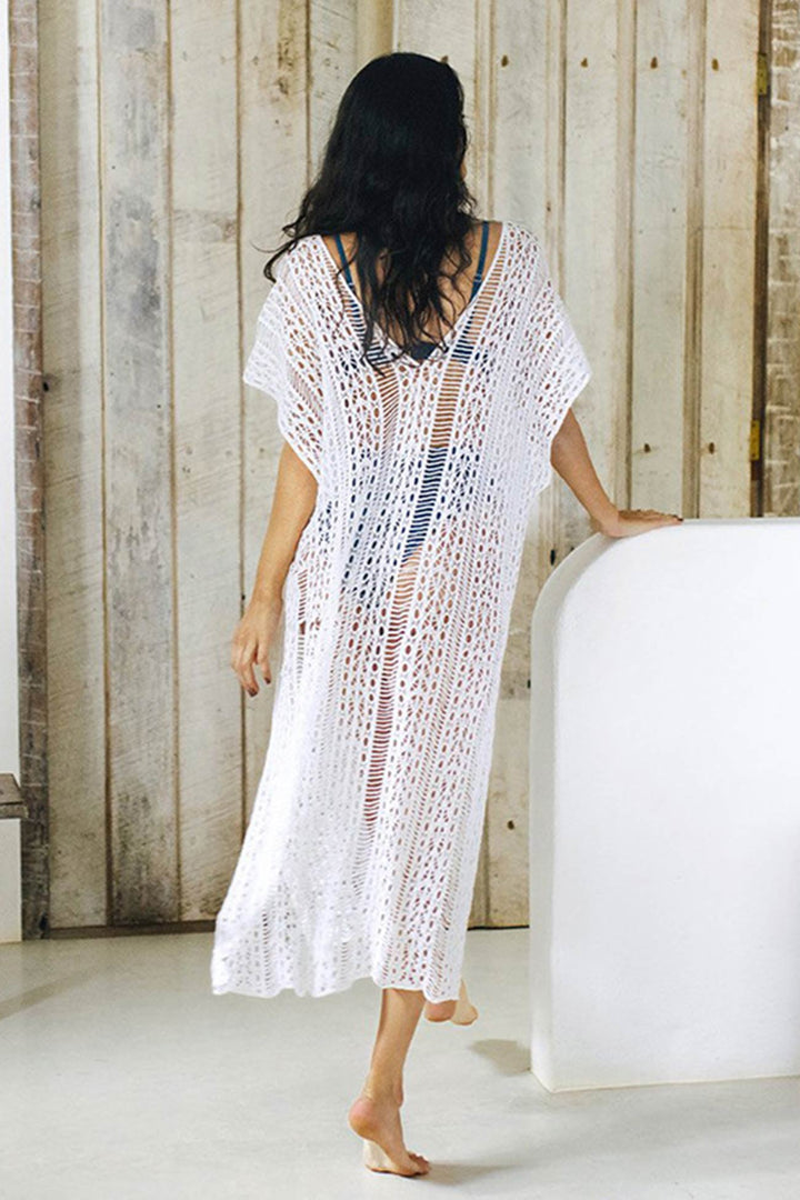 Solid Color V Neck Hollow Out Cover-up Dress Black · One Size