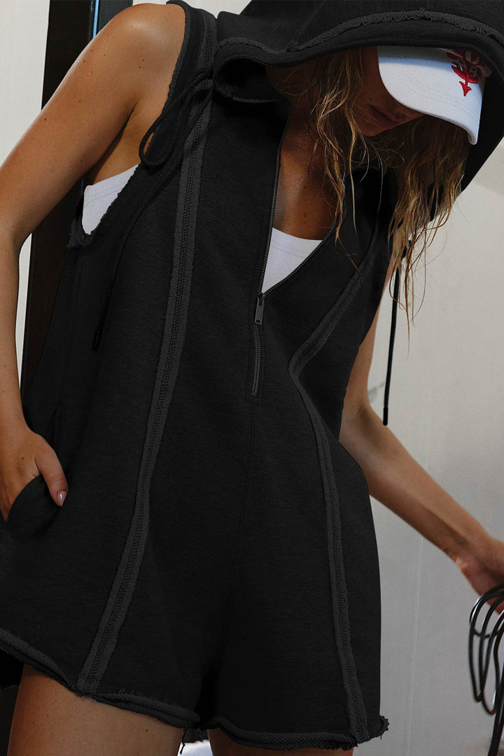 Solid Color Zip-up Hooded Rompers Dark Grey · XL