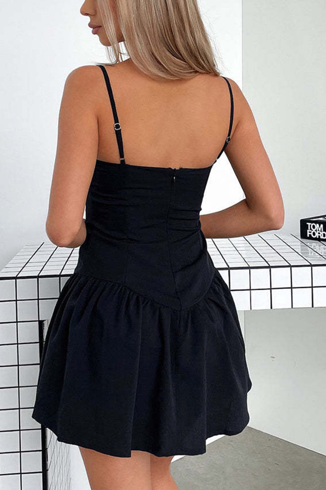 Solid Corset Ruched Cami Dress Black · XL