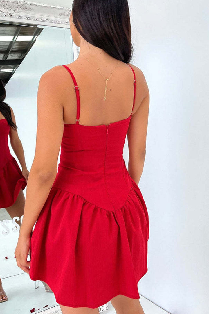 Solid Corset Ruched Cami Dress Red · M