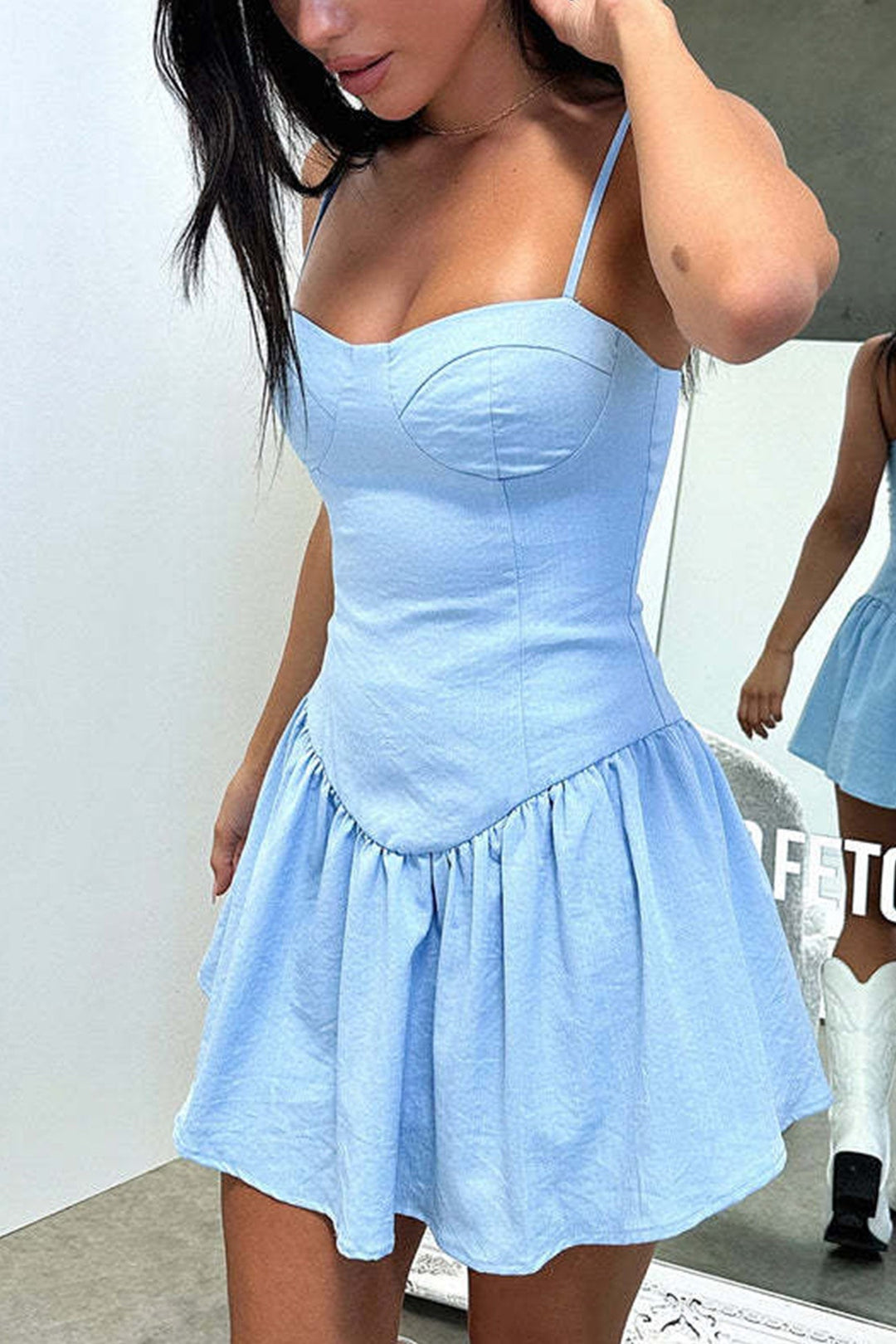 Solid Corset Ruched Cami Dress Blue · XL