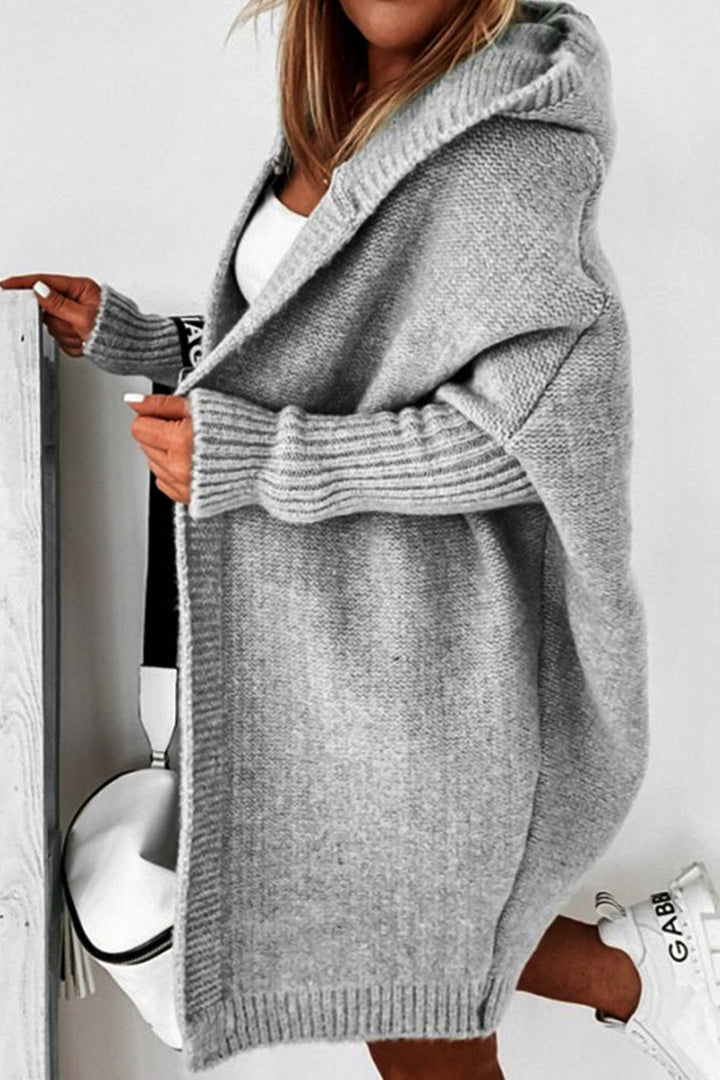 Solid Open Front Hoodie Cardigan Purple · L