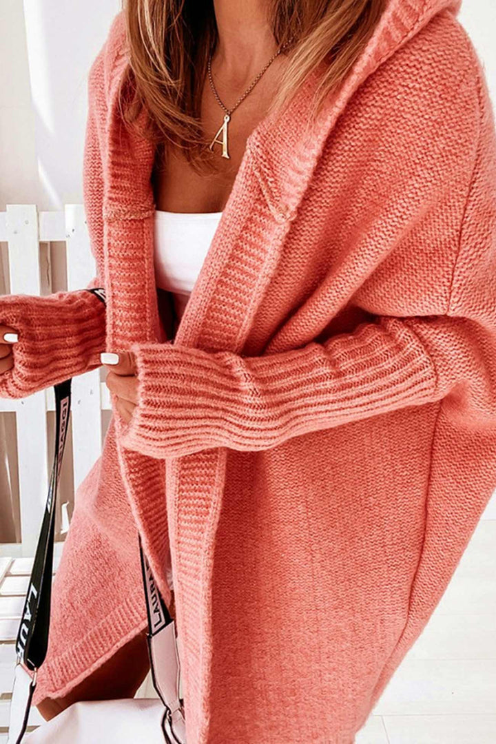 Solid Open Front Hoodie Cardigan Red · S