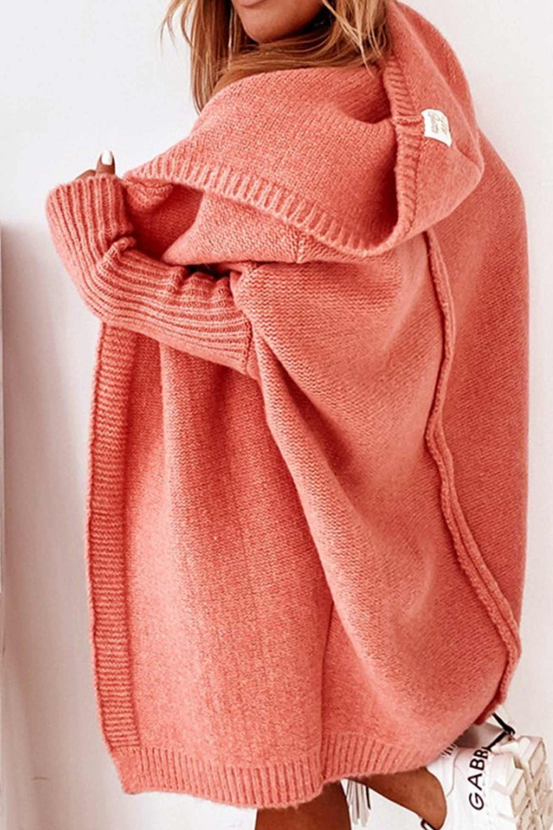 Solid Open Front Hoodie Cardigan Red · M