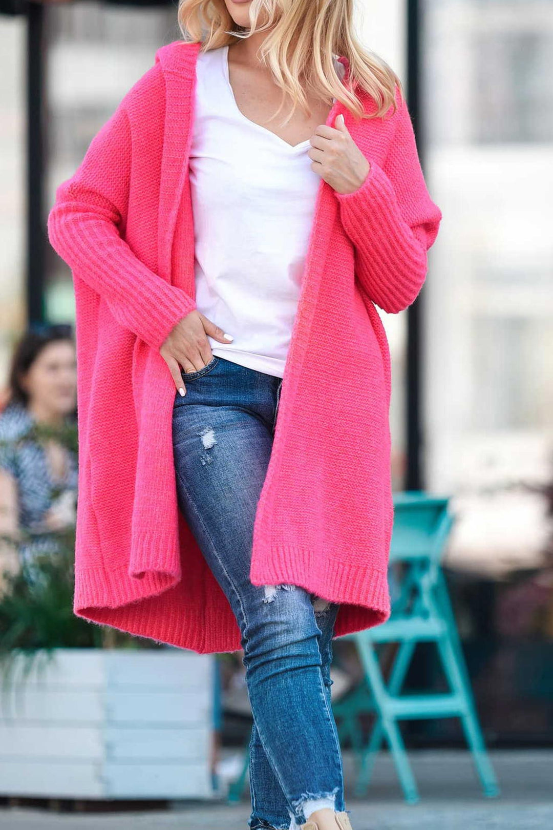 Solid Open Front Hoodie Cardigan Orange · L