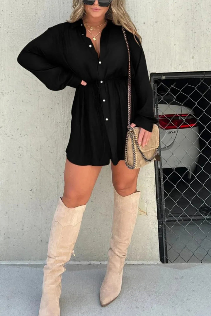 Solid Fake Two-piece Blouse Rompers Brown · 4XL