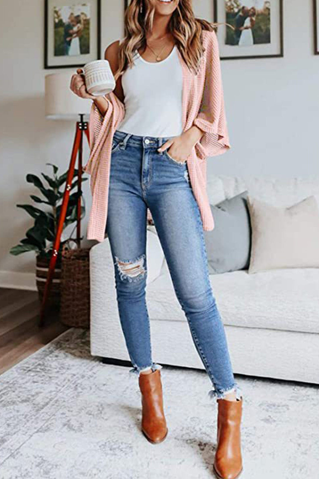Solid Half Sleeve Wrap Cardigan Pink · M
