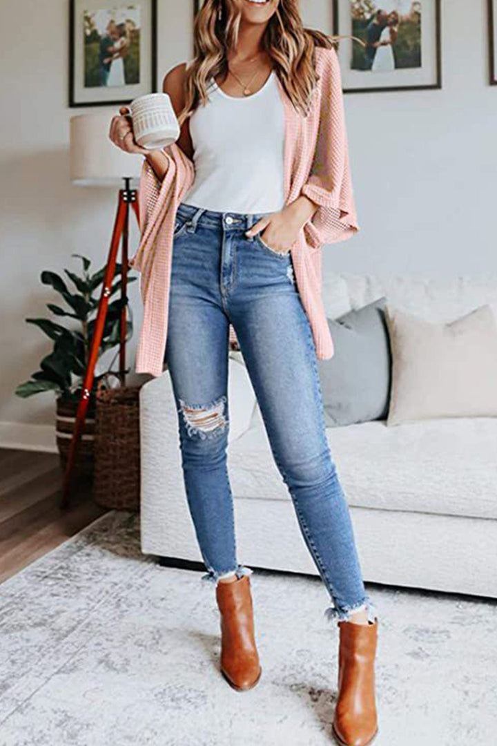 Solid Half Sleeve Wrap Cardigan Pink · M