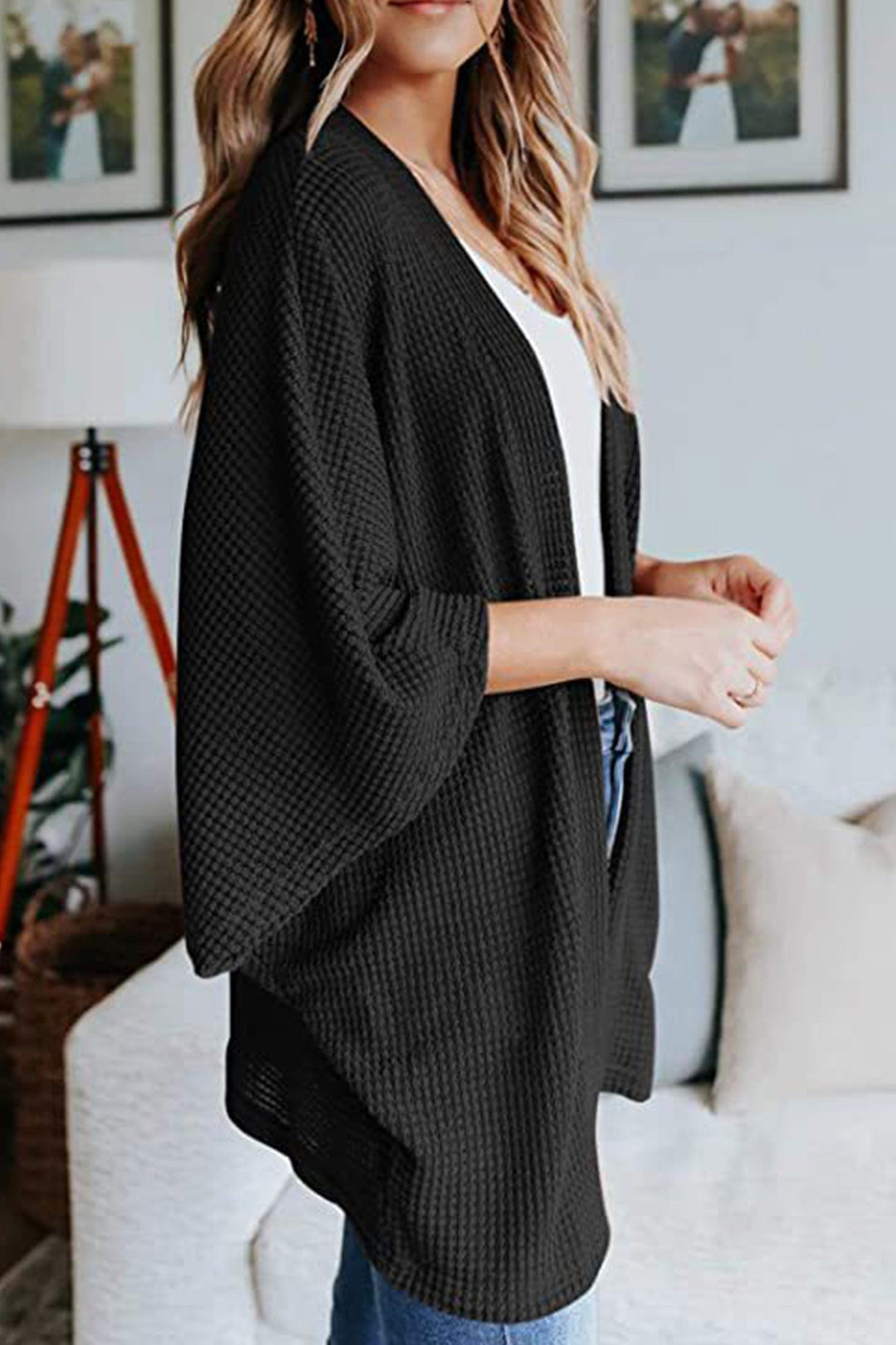 Solid Half Sleeve Wrap Cardigan Green · L