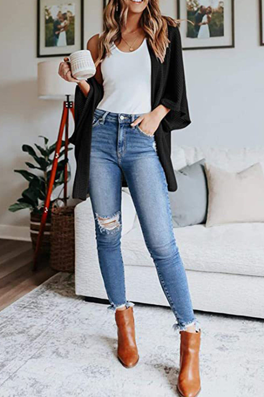 Solid Half Sleeve Wrap Cardigan Black · S