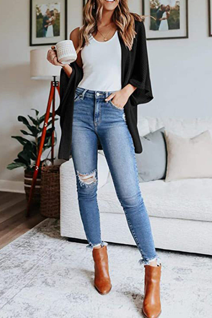 Solid Half Sleeve Wrap Cardigan Black · S