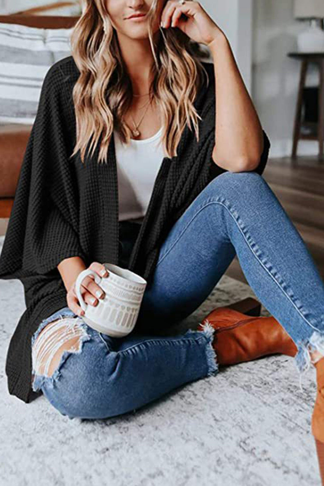 Solid Half Sleeve Wrap Cardigan Black · M