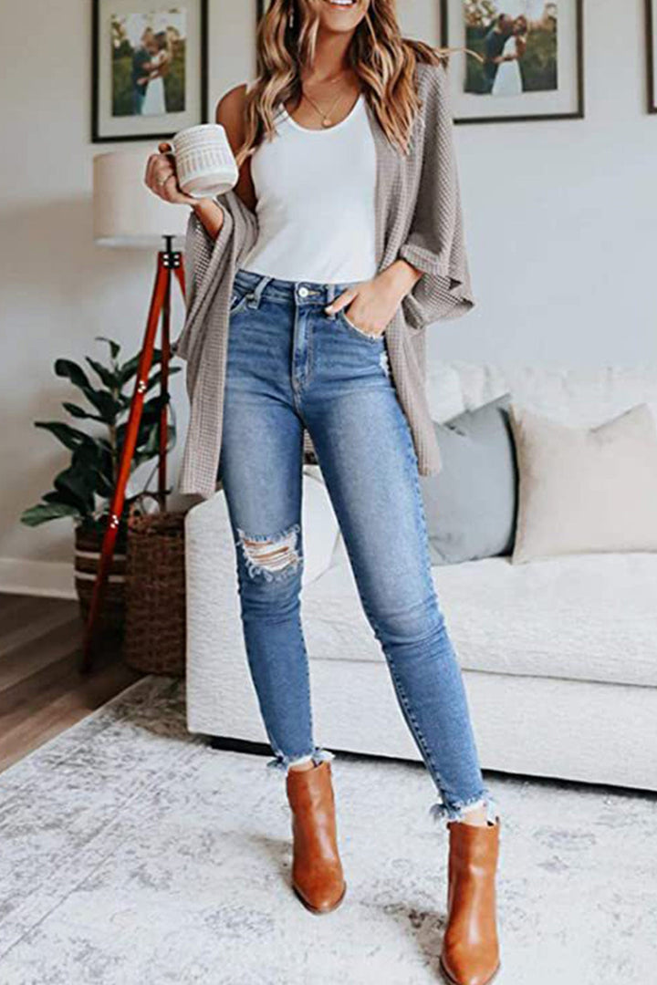 Solid Half Sleeve Wrap Cardigan Grey · XL