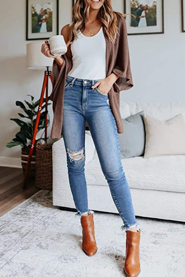 Solid Half Sleeve Wrap Cardigan Coffee · S