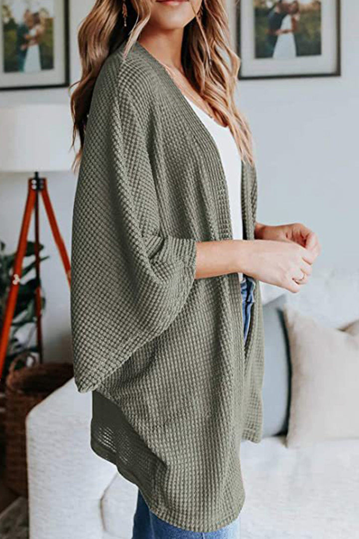 Solid Half Sleeve Wrap Cardigan Purple · L