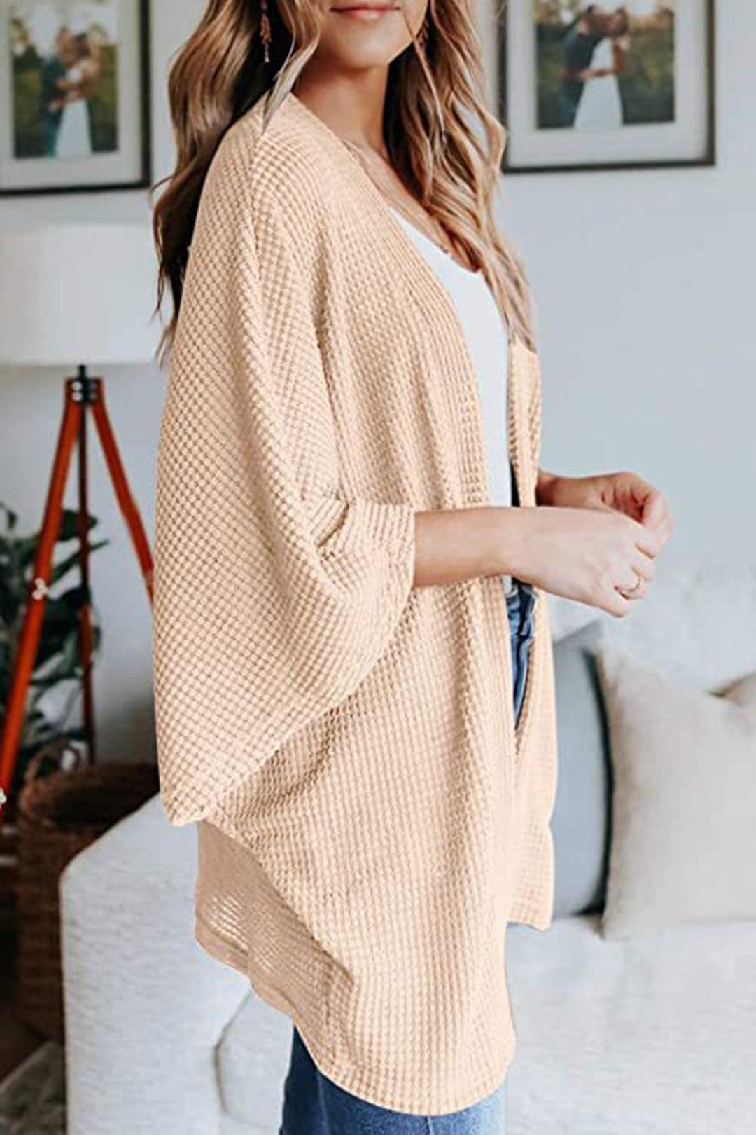 Solid Half Sleeve Wrap Cardigan Coffee · M