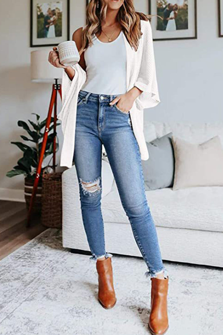 Solid Half Sleeve Wrap Cardigan White · M