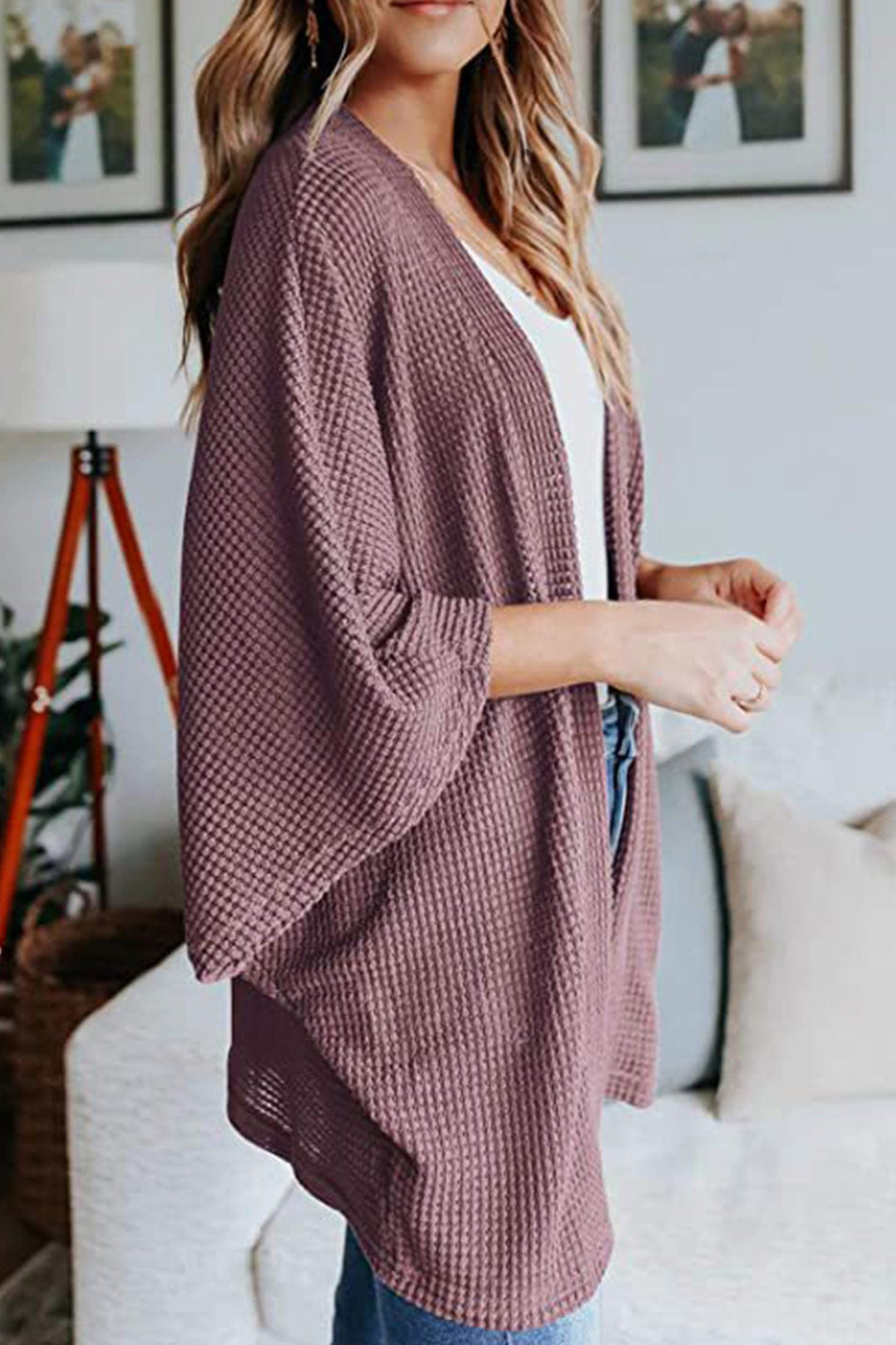 Solid Half Sleeve Wrap Cardigan Pink · XL