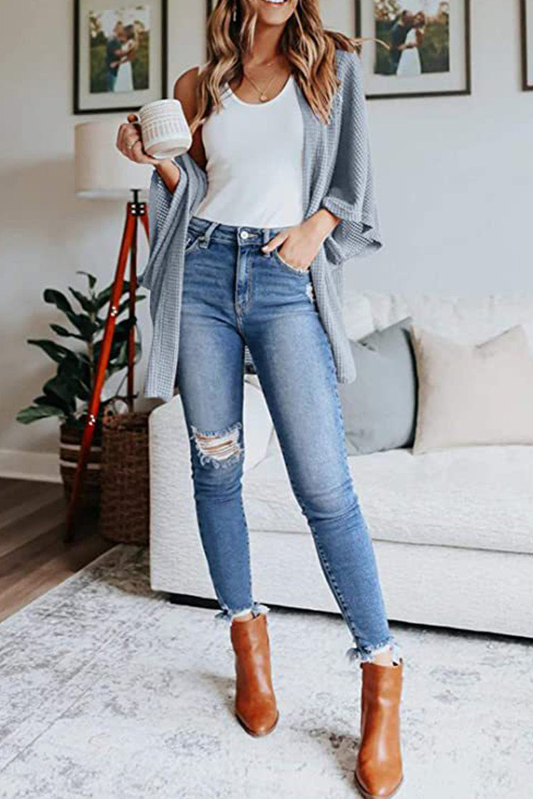 Solid Half Sleeve Wrap Cardigan Light Blue · M