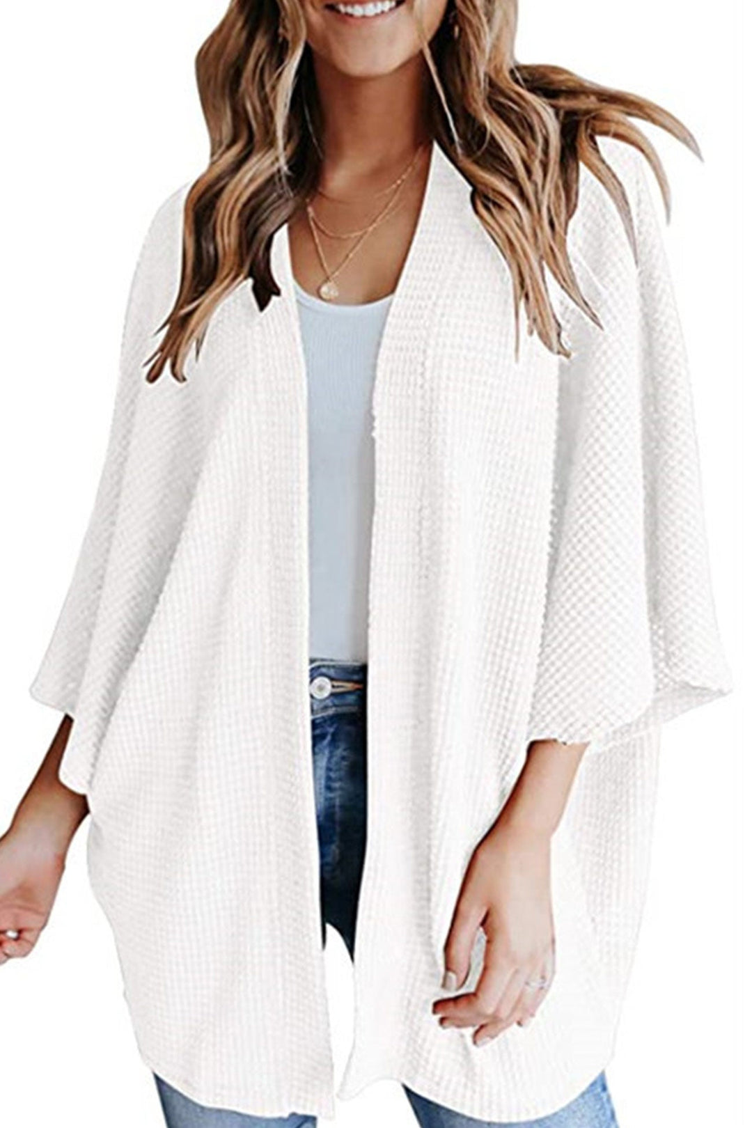 Solid Half Sleeve Wrap Cardigan White · S