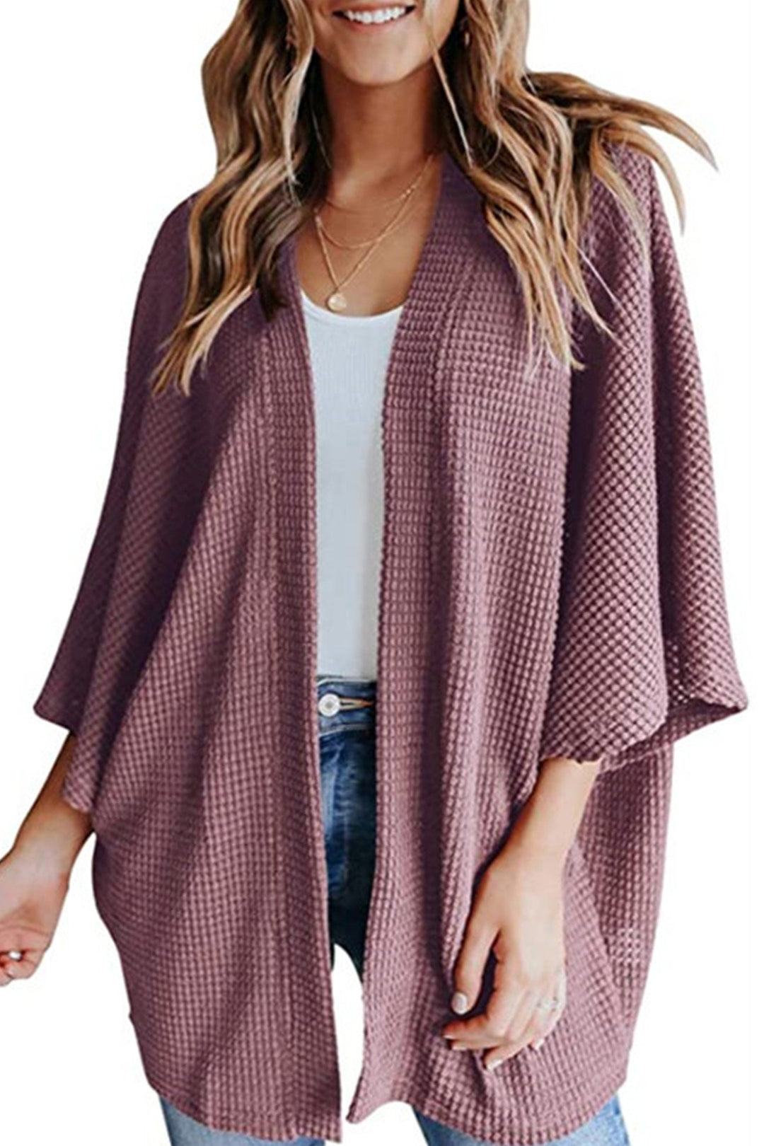Solid Half Sleeve Wrap Cardigan Pink · 2XL