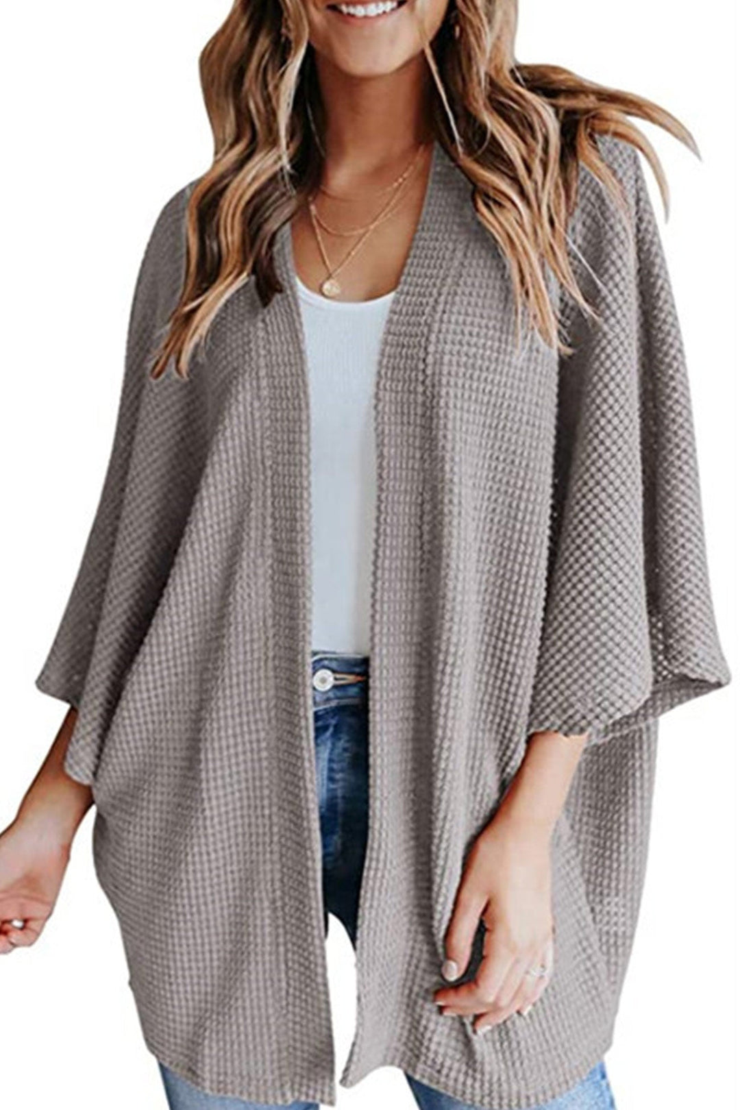 Solid Half Sleeve Wrap Cardigan Grey · M