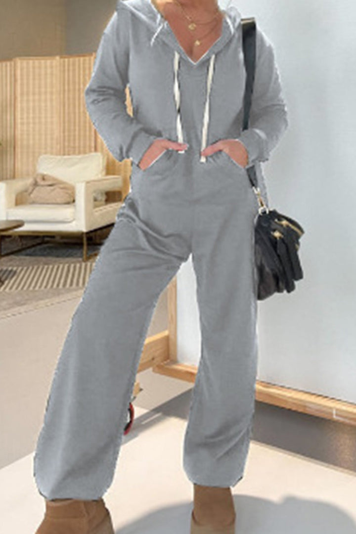 Solid Hooded Jumpsuits Brown · L