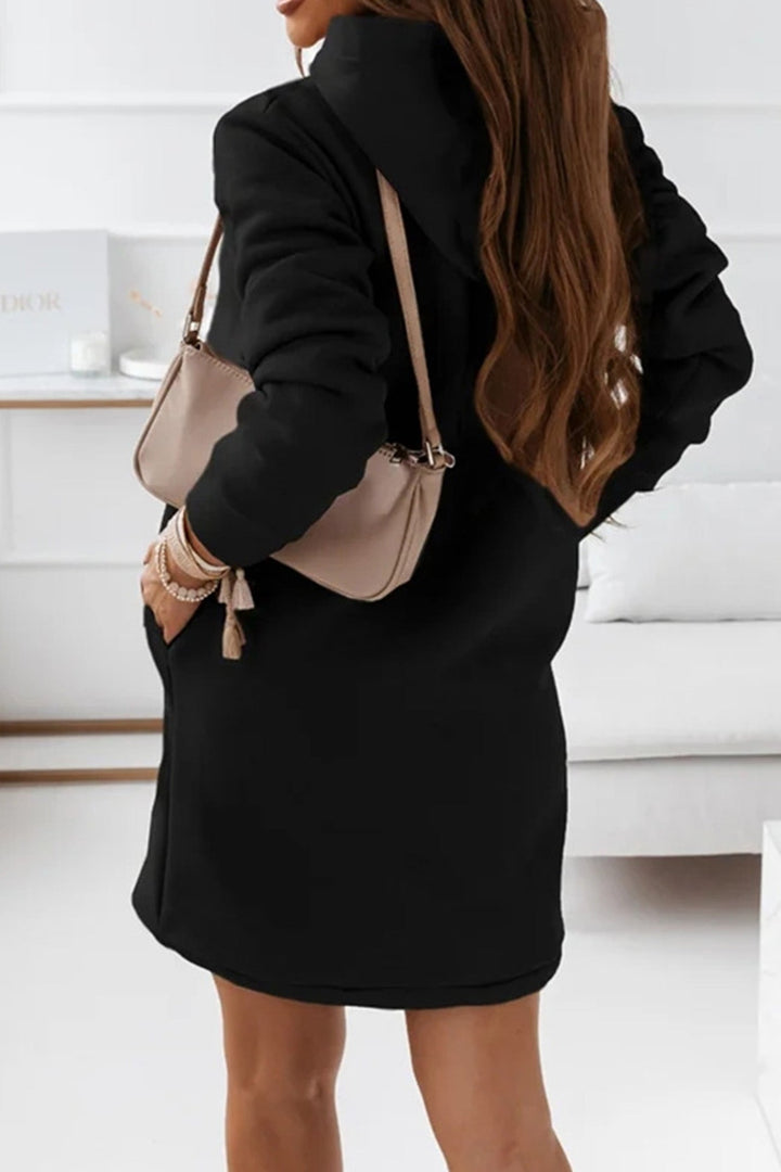Solid Hooded Mini Dress Black · M