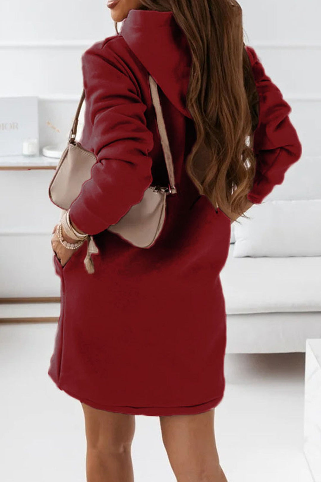 Solid Hooded Mini Dress Brown · S