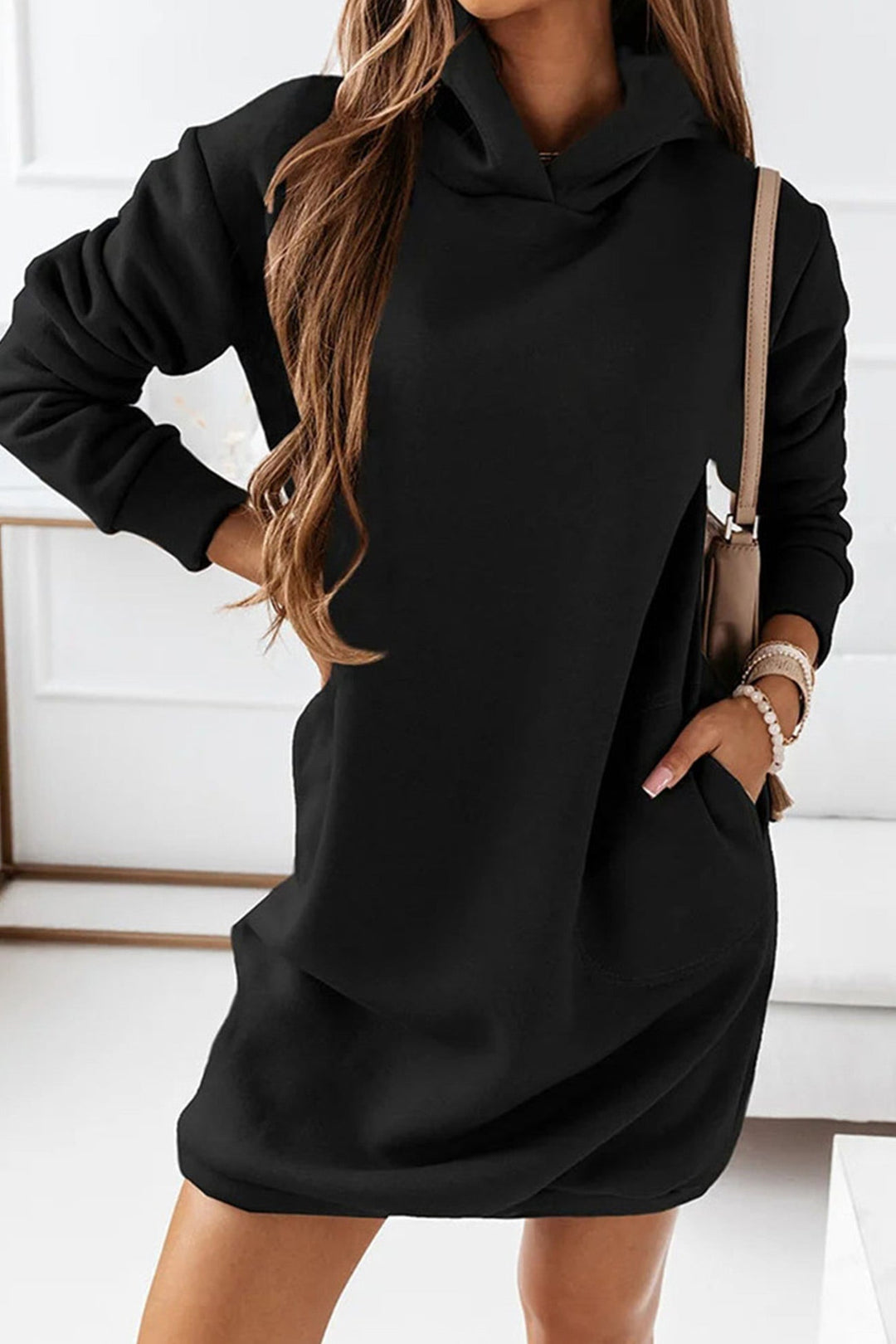 Solid Hooded Mini Dress Khaki · XL
